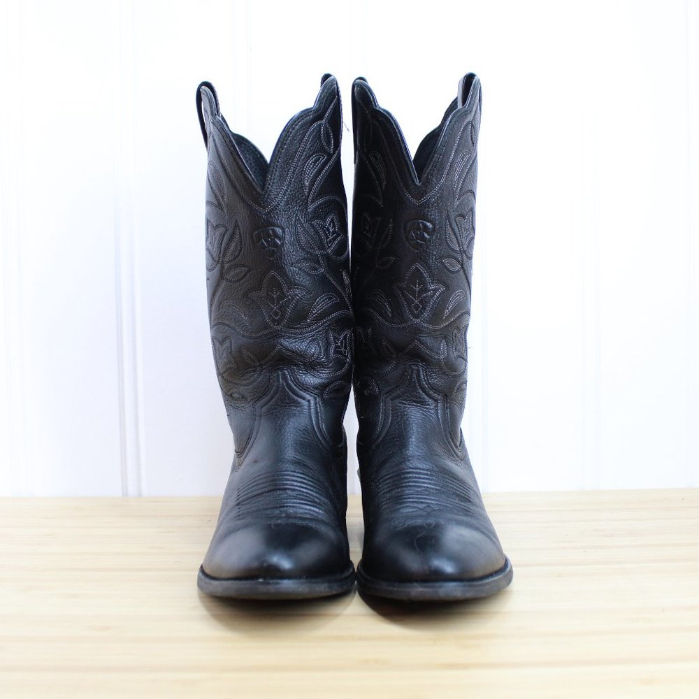 Classic Black Western Leather Cowboy Boot - Women's - Picture 4 of 10